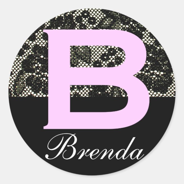 Redonda Pegatina Monogramado de la letra blanca y negra B (Anverso)