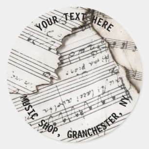 Redonda Pegatina musical. Notas musicales, texto editable