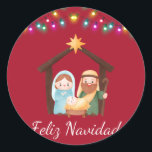 Redonda Pegatina nacimiento navidad<br><div class="desc">Una hermosa pegatina que incluye una imagen del nacimiento llenandote de fe en esta epoca navideña.</div>