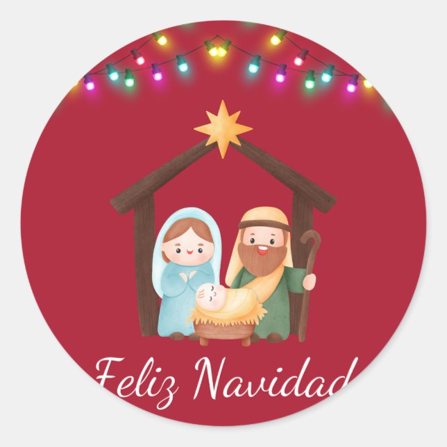 Redonda Pegatina nacimiento navidad (Anverso)