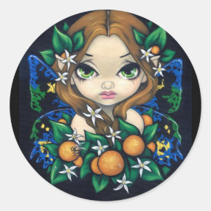 Redonda pegatina "Naranja Blossom Fairy"