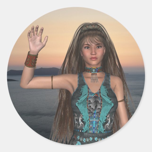 Redonda Pegatina nativo americano (Anverso)