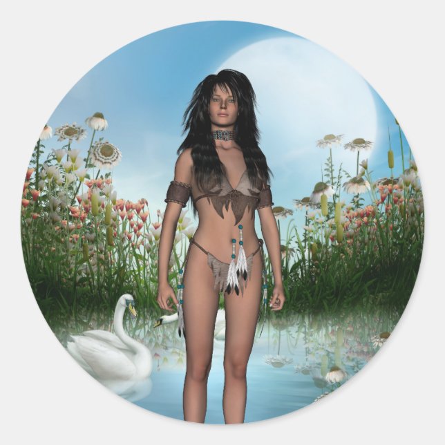 Redonda Pegatina nativo americano (Anverso)