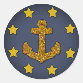 Redonda Pegatina náutico, azul marino, estrellas Purpurina