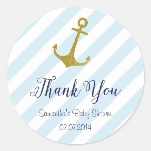 Redonda Pegatina náutico de Baby Shower del ancla
