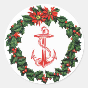 Redonda Pegatina navideña Anchor Red Wreath