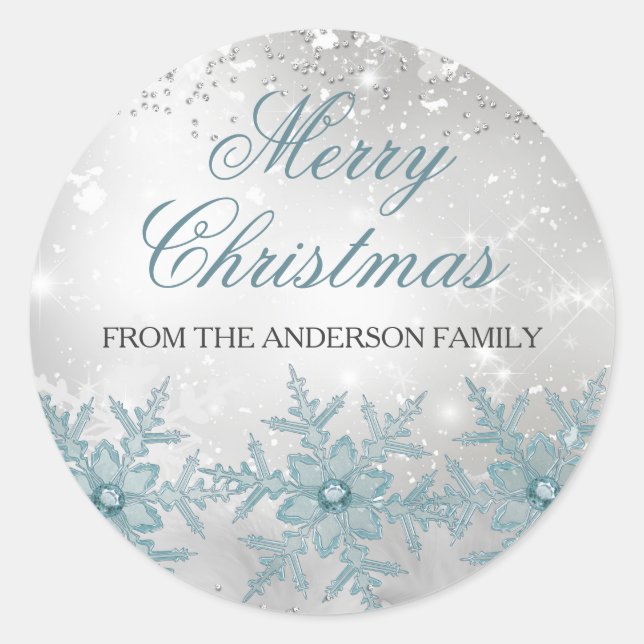 Redonda Pegatina navideña Crystal Snowflake (Anverso)