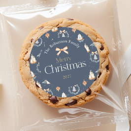 Redonda Pegatina navideña de color azul marino