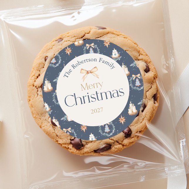 Redonda Pegatina navideña de color azul marino (Subido por el creador)