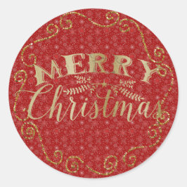 Redonda Pegatina navideña de copo de nieve rojo