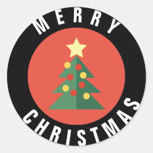 Redonda Pegatina navideña de diseño de árbol de Navidad