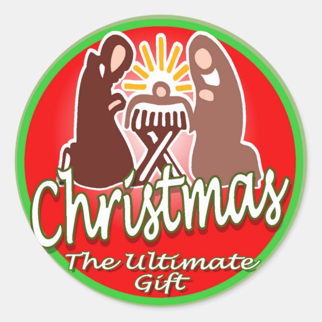 Redonda Pegatina navideña de la familia Santa (Anverso)