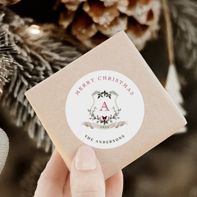 Redonda Pegatina navideña de monograma vintage (Subido por el creador)