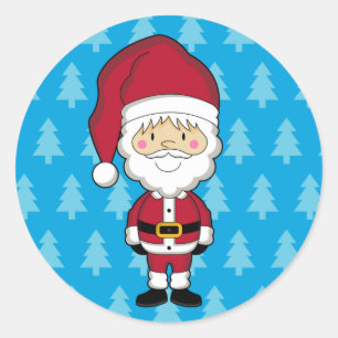 Redonda Pegatina navideña de Papá Noel Azul