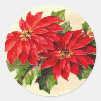 Redonda Pegatina navideña de Poinsettia victoriana
