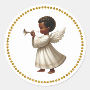 Redonda Pegatina navideña del ángel norteamericano african