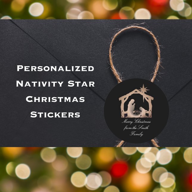 Redonda Pegatina navideña Estrella de la Natividad Persona (Personalized Nativity Star Christmas stickers)