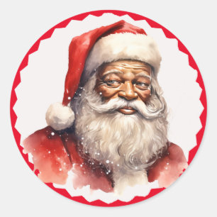 Redonda Pegatina navideña negra de Santa Claus