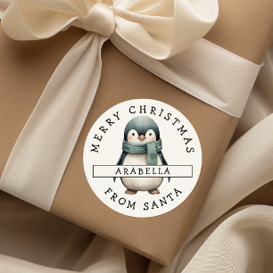 Redonda Pegatina navideña pingüino festiva personalizada