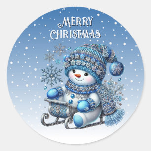 Redonda Pegatina navideño de Navidades de Snowman