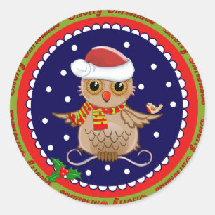 Redonda Pegatina navideño dulce con lechuza