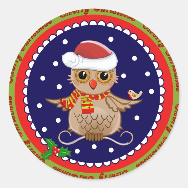 Redonda Pegatina navideño dulce con lechuza (Anverso)