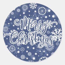 Redonda Pegatina navideño moderno con copo de nieve azul