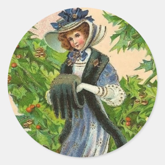 Redonda Pegatina navideño vintage (Anverso)