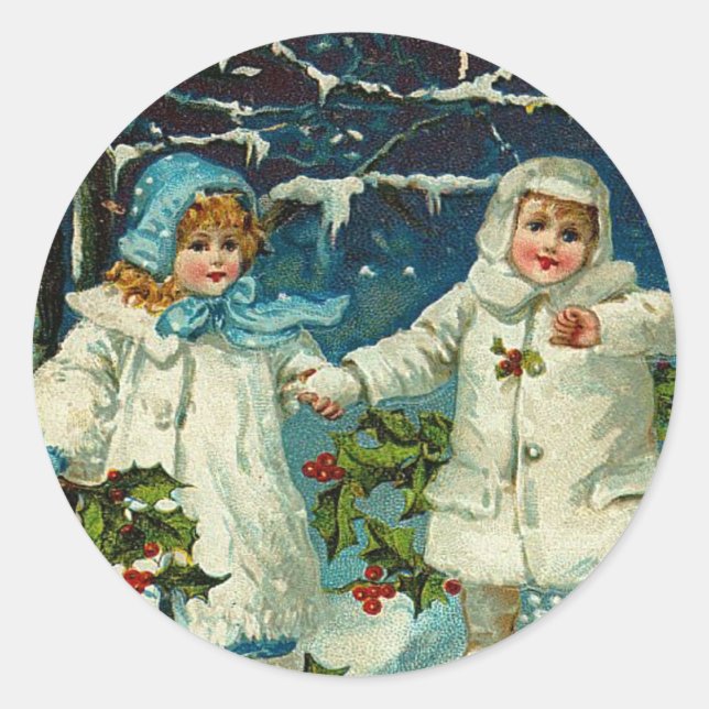 Redonda Pegatina navideño vintage (Anverso)