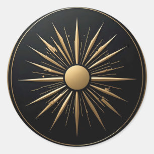Redonda Pegatina negro de la línea dorada del Sol