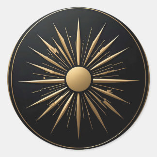 Redonda Pegatina negro de la línea dorada del Sol