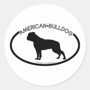 Redonda Pegatina negro de la silueta Bulldog estadounidens
