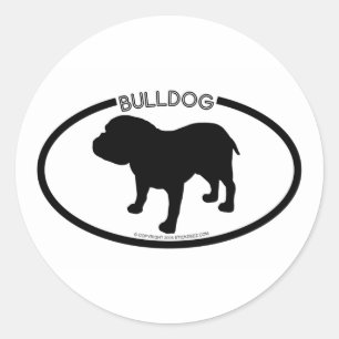 Redonda Pegatina negro de silueta de bulldog