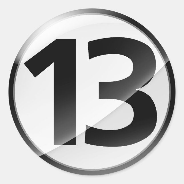Redonda Pegatina negro del número 13 (Anverso)