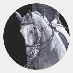 Redonda Pegatina negro y blanco del caballo del Dressage