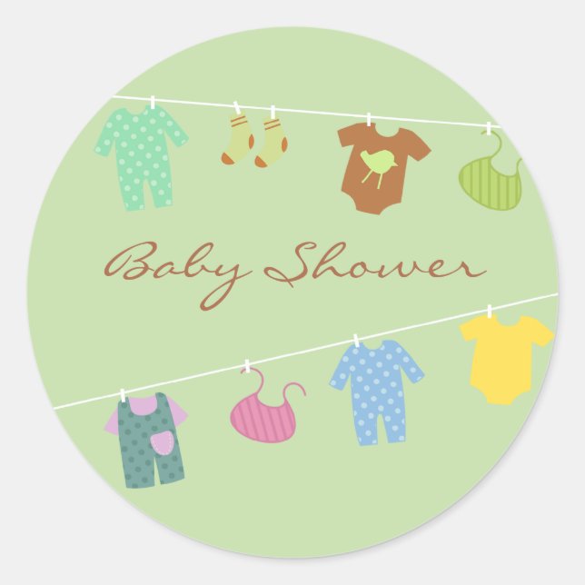 Redonda Pegatina Neutral Baby Shower Green (Anverso)