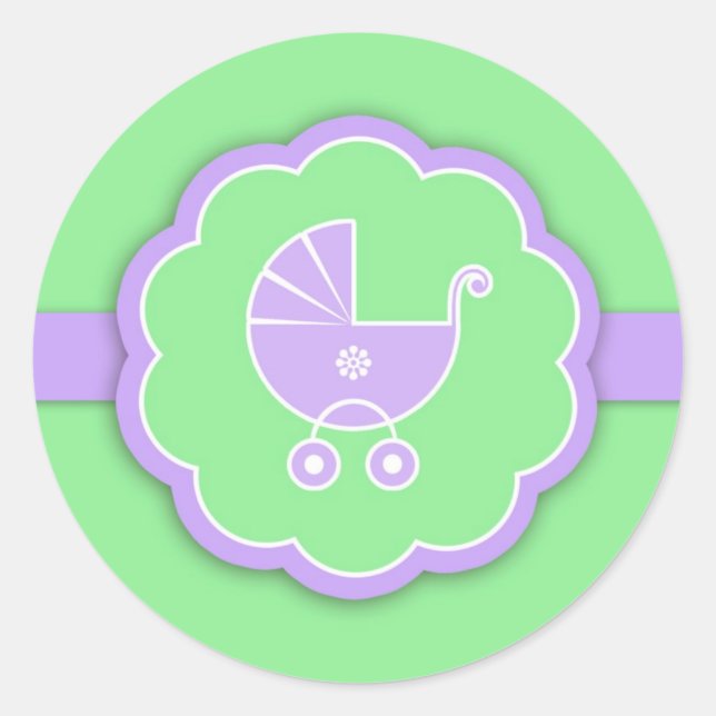 Redonda Pegatina Neutral Verde de Baby Shower (Anverso)