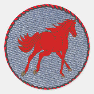 Redonda Pegatina Occidental Caballo Rojo En Impresión De D