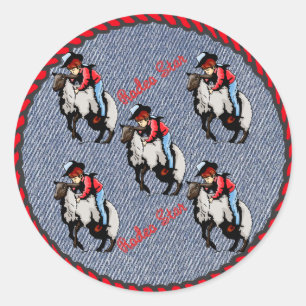 Redonda Pegatina Occidental: Mutton Busters On Denim Print