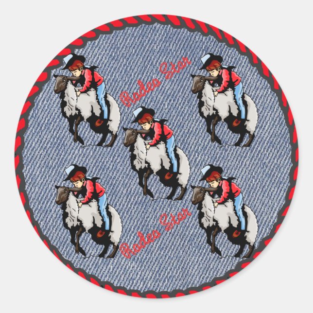 Redonda Pegatina Occidental: Mutton Busters On Denim Print (Anverso)