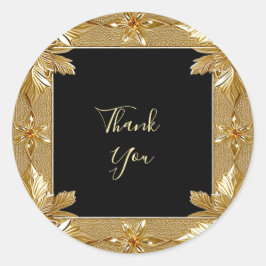 Redonda Pegatina Ornate Floral Oro Negro