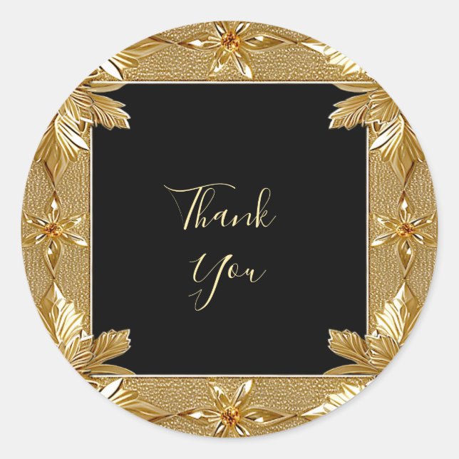 Redonda Pegatina Ornate Floral Oro Negro (Anverso)