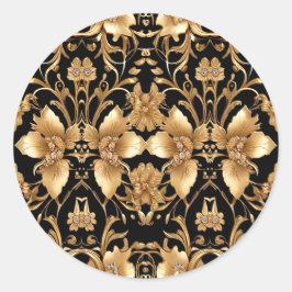 Redonda Pegatina Ornate Floral Oro Negro