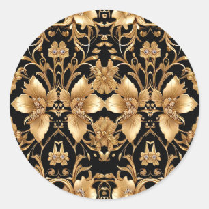 Redonda Pegatina Ornate Floral Oro Negro