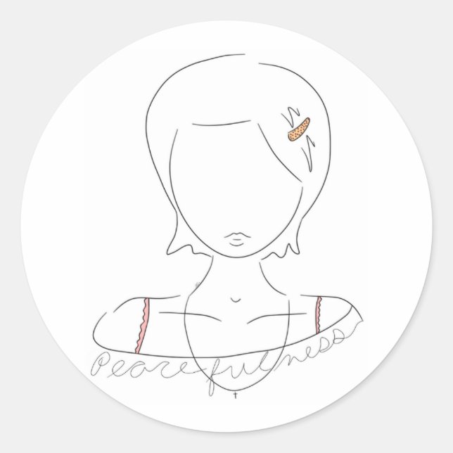 Redonda pegatina "Pacíficidad", dibujado a mano (Anverso)