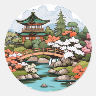 Redonda Pegatina paisajista de Zen Garden