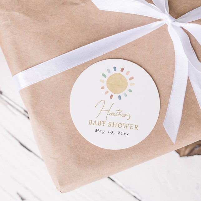Redonda Pegatina para Baby Shower Boho Sun (Boho Sun Baby Shower Sticker
)