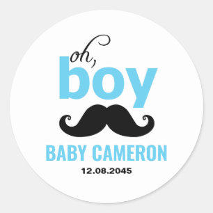 Redonda Pegatina para Baby Shower Chico Bigote Azul Es un 