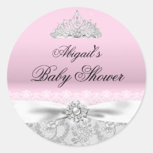 Redonda Pegatina para baby shower Corona de Princesa Rosa
