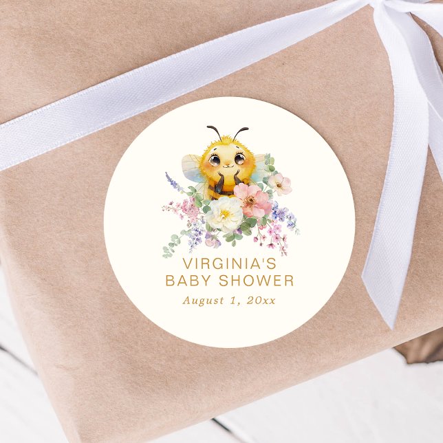 Redonda Pegatina para Baby Shower de Abeja (Bee Baby Shower Round Sticker by Painted Paperie
)